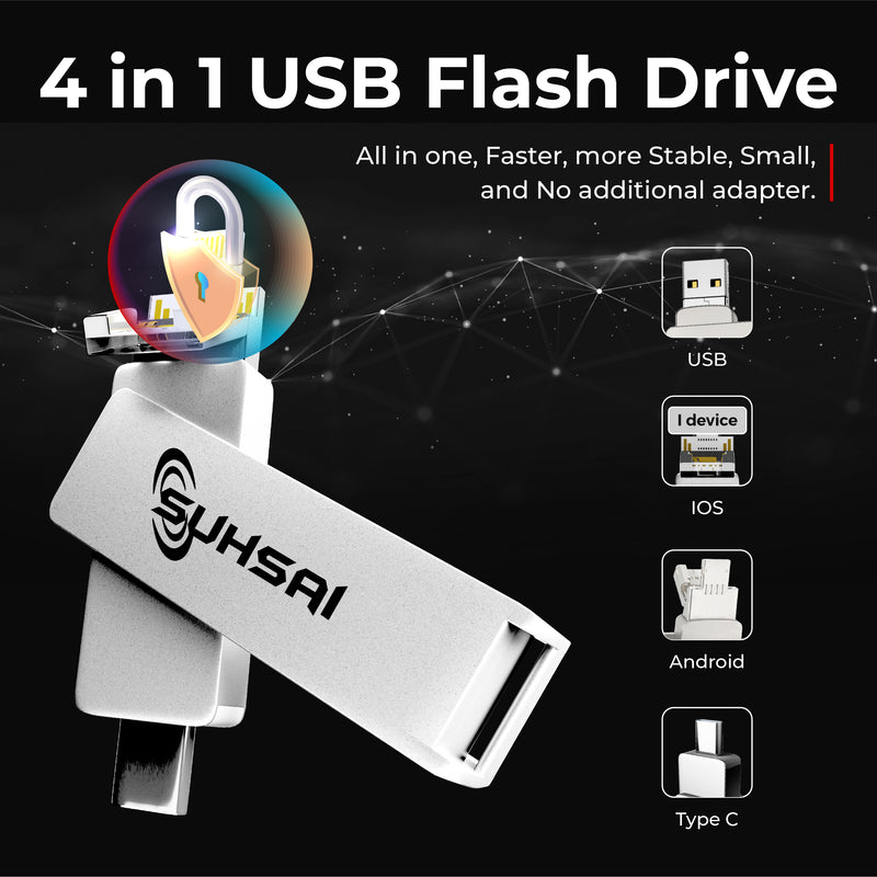 4 in 1 USB Memory stick, External Storage Pendrive - Silver