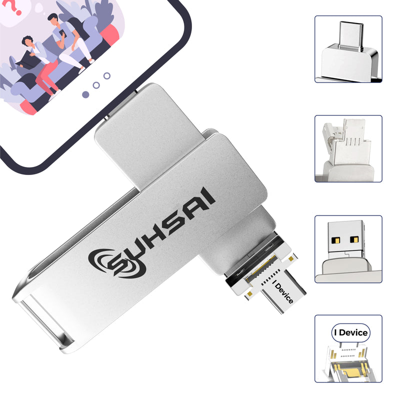 4 in 1 USB Memory stick, External Storage Pendrive - Silver